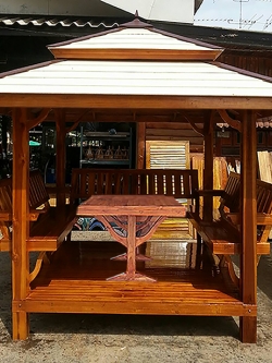 ( รหัส A2-เรียบ ) ศาลา ไม้สัก สีเงา เชิงชายเรียบ คาขาว2ชั้น / ขนาด 2.00x2.00x3.00 เมตร