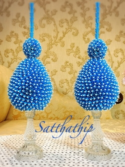 พานพุ่ม - พานพุ่มสักการะ - พานพุ่มดอกรัก - พานพุ่มดอกรักประดิษฐ์ (พลาสติก) - พานพุ่มสีฟ้าน้ำเงิน - Panpum