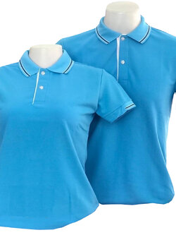 เสื้อโปโลสีฟ้า แขนจั๊มครึ่ง ราคาส่ง 3 ตัวขึ้นไป