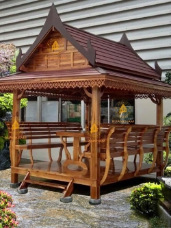 ( รหัส A7-2.0x2.5 m.) ศาลา ทรงไทย ไม้สัก สีเงา พิงอโยธยา หลังคาสีน้ำตาล / ขนาด 2.00x2.50x3.00 เมตร