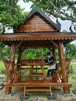 ( G2-สธ) ศาลาเสาเอียง เสาธรรมชาติไม้สัก ขนาด 2.50x2.50 เมตร