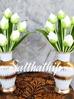 แจกันดอกบัว - ดอกบัวประดิษฐ์ - แจกันดอกบัวตูม (ข้างละ 9 ดอก) ประดิษฐ์จากดิน - แจกันดอกบัวประดิษฐ์ - Lotus Flower