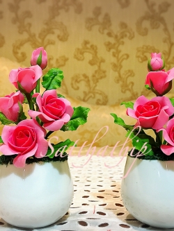 แจกันดอกกุหลาบ สีชมพู ประดิษฐ์จากดิน - ดอกกุหลาบ - Rose Flower