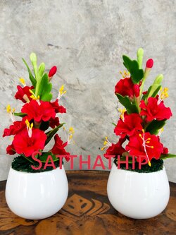 แจกันดอกชบา - ดอกชบาประดิษฐ์ - แจกันดอกชบา ประดิษฐ์จากดิน - แจกันดอกชบาประดิษฐ์