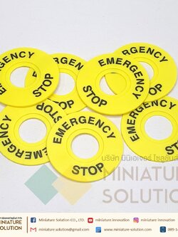 name plate ป้ายชื่อ สวิทช์ฉุกเฉิน Emergency Stop ขนาด 22มิล แผ่นเนมแพลท วงกลม Ø60mm รูปุ่มขนาด Ø22mm