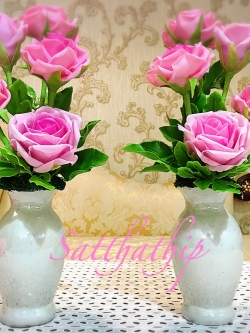 แจกันดอกกุหลาบ สีชมพู ประดิษฐ์จากดิน - ดอกกุหลาบ - Rose Flower