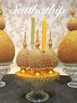 ชุดพานพุ่ม พร้อมพานเครื่องทองน้อย ผ้าตาดประดับคริสตัล