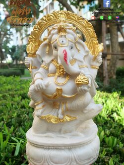 พระพิฆเนศ ปางทรงหนู สีขาว พระพิฆเนศประดับซุ้ม สไตล์อินเดีย l ขนาดหน้าตัก 5 นิ้ว