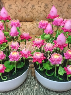 แจกันดอกบัว - ดอกบัวประดิษฐ์ - แจกันดอกบัวพับสีชมพู/ขาว/สั่งทำประดิษฐ์จากดิน (ข้างละ 17 ดอก) - แจกันดอกบัวประดิษฐ์ - Lotus Flower