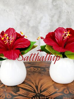 แจกันดอกชบา - ดอกชบาประดิษฐ์ - แจกันดอกชบา ประดิษฐ์จากดิน - แจกันดอกชบาประดิษฐ์