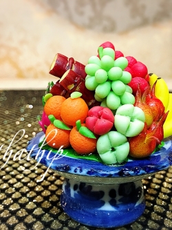 พานผลไม้ (9 อย่าง) ประดิษฐ์จากดิน - ผลไม้จิ๋ว - ผลไม้มงคล