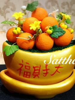 ส้ม ประดิษฐ์จากดิน กระถางก้อนทอง - ผลไม้มงคล ประดิษฐ์จากดิน กระถางก้อนทอง