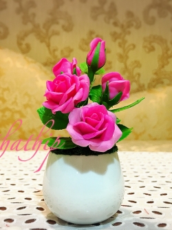 แจกันดอกกุหลาบ สีชมพู ประดิษฐ์จากดิน - ดอกกุหลาบ - Rose Flower