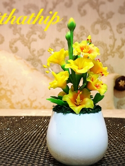 แจกันดอกชบา - ดอกชบาประดิษฐ์ - แจกันดอกชบา ประดิษฐ์จากดิน - แจกันดอกชบาประดิษฐ์