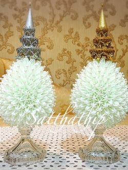 พานพุ่ม - พานพุ่มสักการะ - พานพุ่มดอกรัก - พานพุ่มดอกรักประดิษฐ์ (พลาสติก) - พานพุ่มสีขาว - Panpum