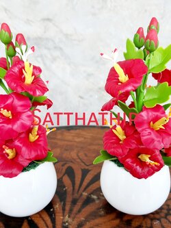 แจกันดอกชบา - ดอกชบาประดิษฐ์ - แจกันดอกชบา ประดิษฐ์จากดิน - แจกันดอกชบาประดิษฐ์