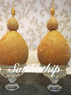 พานพุ่ม - พานพุ่ม ประดับเกล็ดผ้า - พานพุ่มเงินทอง - พานพุ่มผ้าตาด ประดับคริสตัล - Phan bush