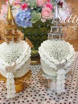 พานพุ่ม - พานพุ่มสักการะ - พานพุ่มดอกรัก - พานพุ่มดอกรักประดิษฐ์ (พลาสติก) - พานพุ่มสีขาว - Panpum