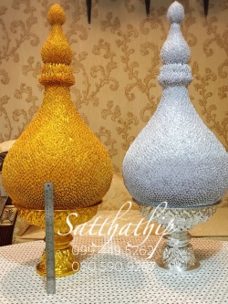 พานพุ่ม - พานพุ่มเงินทอง ประดับเกล็ดผ้า - พานพุ่มผ้าตาด - Phan bush