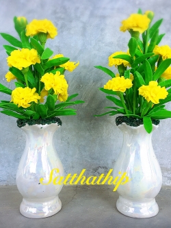 แจกันดอกดาวเรือง (ข้างละ 9 ดอก) ประดิษฐ์จากดิน - แจกันดาวเรืองประดิษฐ์ - ดอกดาวเรืองประดิษฐ์