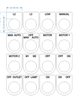 (ราคาต่อชิ้น) เนมเพลทสวิตช์สำหรับติดตู้สวิสซ์บอร์ด ตู้ไฟ ตู้ควบคุมต่างๆ ขนาด 25 mm. สีขาว