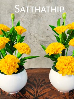 แจกันดอกดาวเรือง (ข้างละ 5 ดอก) ประดิษฐ์จากดิน - แจกันดาวเรืองประดิษฐ์ - ดอกดาวเรืองประดิษฐ์