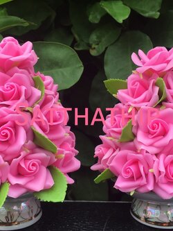 พานพุ่มดอกกุหลาบ ประดิษฐ์จากดิน [3 นิ้ว 1,000 บาท/คู่]