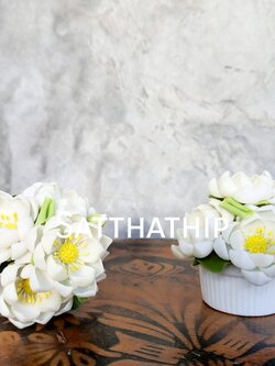 แจกันดอกบัว - ดอกบัวประดิษฐ์ - แจกันดอกบัวหลวงสีขาว (ข้างละ 5 ดอก) ประดิษฐ์จากดิน - แจกันดอกบัวประดิษฐ์ - Lotus Flower