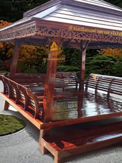 ( รหัส D1/3-ม้า60 ) แหย่งเสาเอียง ไม้สัก สีเงา พิง3ด้าน ค่าตาล2ชั้น / ขนาด 2.30x2.30x3.00 ม.(เพิ่มม้าเหยียบ 60 ซม.)