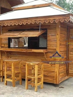 ( รหัส F1-ไม้สะเดา.) ซุ้มเค้าเตอร์ ไม้สะเดา สีเงา คาขาว / ขนาด 2.20 x 2.20 x 3.50 เมตร