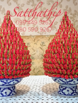 พานพุ่มดอกกุหลาบ ประดิษฐ์จากดิน [ุ6 นิ้ว 3,500 บาท/คู่]