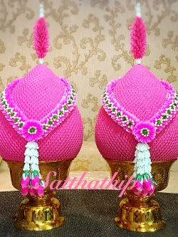 พานพุ่มผ้า สีชมพู - พานพุ่ม สีชมพู - พานพุ่มสักการะ สีชมพู - Phan bush