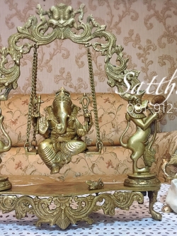 พระพิฆเนศปางโล้ชิงช้า นั่งชิงช้า (ทองเหลือง) ผลิตและนำเข้าจากอินเดีย - Ganesha: Lord of Success