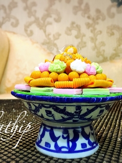 พานโมเดลขนมไทย ประดิษฐ์จากดิน 4' - พานขนมมงคล ประดิษฐ์จากดิน - พานขนมไทย ดินปั้น