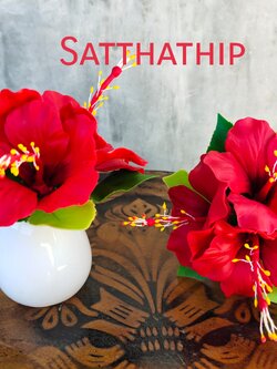 แจกันดอกชบา - ดอกชบาประดิษฐ์ - แจกันดอกชบา ประดิษฐ์จากดิน - แจกันดอกชบาประดิษฐ์