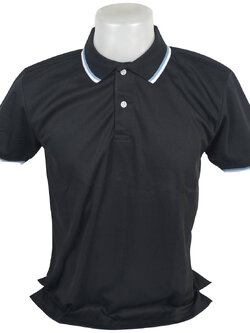 เสื้อโปโล เสื้อโปโลสีดำ ปกลายเส้นสีขาว-เทา