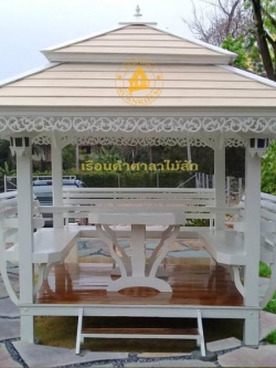 ( รหัส B4 ) ศาลา ไม้สัก สีขาว อโยธยา คาครีม2ขั้น / ขนาด 2.00x2.00x3.00 เมตร