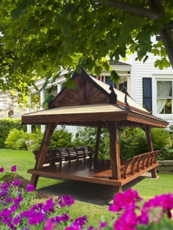 ( รหัส D2/2-2.5x3.0 ) ศาลา ไม้สัก สีเงา แหย่งเสาเอียงทรงไทย / ขนาด 2.50x3.00x3.40 เมตร