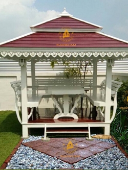 ( รหัส.B4.) ศาลา ไม้สัก สีขาว อโยธยา หลังคา2ชั้นสีน้ำตาล / ขนาด 2.00x2.00x3.00 เมตร