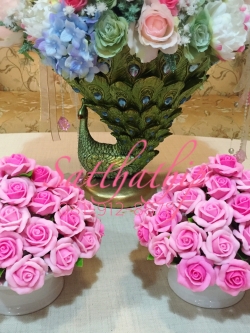 พานพุ่มดอกกุหลาบ - พานพุ่มดอกกุหลาบ (สีชมพู) ประดิษฐ์จากดิน - Rose Flower - Phan bush