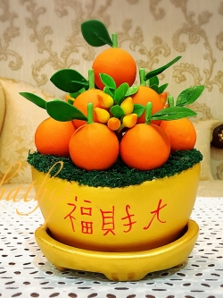 ส้ม ประดิษฐ์จากดิน กระถางก้อนทอง - ผลไม้มงคล ประดิษฐ์จากดิน กระถางก้อนทอง