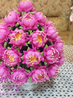 พานดอกบัว (สีชมพูอมม่วง) - พานดอกบัว ประดิษฐ์จากดิน - Phan bush