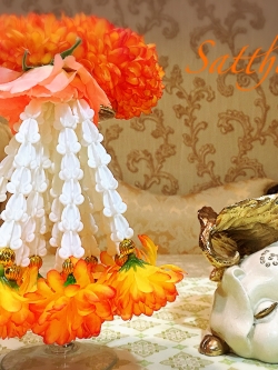 พวงมาลัยผ้า - พวงมาลัยดอกมัม ประดิษฐ์ - พวงมาลัยถวายศาลพระภูมิ - Fabric Garland