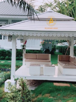 (รหัส DT1-3x3 ขาว)ศาลา ไม้สัก แหย่ง สีขาว เสาเหลี่ยมตรง คาขาว2ชั่้น / ขนาด 3x3x3 เมตร.