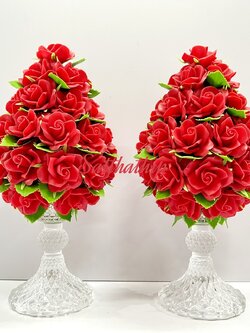 พานพุ่มดอกกุหลาบ ประดิษฐ์จากดิน [4.5 นิ้ว 1,690 บาท/คู่]