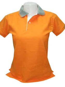 เสื้อโปโลหญิงสีส้ม ปกสีเทาท็อปดราย