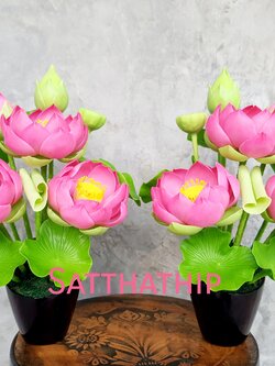 แจกันดอกบัว - ดอกบัวประดิษฐ์ - แจกันดอกบัวหลวงสีชมพู (ข้างละ 3 ดอก) ประดิษฐ์จากดิน - แจกันดอกบัวประดิษฐ์ - Lotus Flower