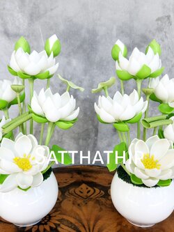 แจกันดอกบัว - ดอกบัวประดิษฐ์ - แจกันดอกบัวหลวงสีขาว (ข้างละ 5 ดอก) ประดิษฐ์จากดิน - แจกันดอกบัวประดิษฐ์ - Lotus Flower