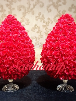 พานพุ่มดอกกุหลาบ ประดิษฐ์จากดิน ***ไม่ใส่ใบ [7.5 นิ้ว 4,600 บาท/คู่]