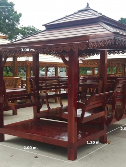 ( รหัส.C4-S ) ศาลา ไม้สะเดา ชิงช้า สีโอ๊คแดง คาตาล ทรงอโยธยา / ขนาด 2.00x3.20x3.00 เมตร